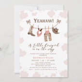 ピンクモダンブラウンリトル女性のカーボーイ赤ちゃんシャワー 招待状 (正面)