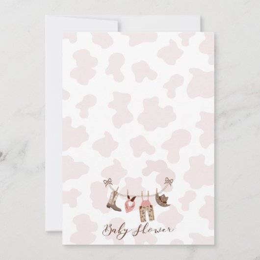 ピンクモダンブラウンリトル女性のカーボーイ赤ちゃんシャワー 招待状 (裏面)