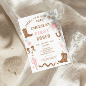 ピンクモダンブラウン女性のカーボーイファーストRodeo 1歳の誕生日 招待状