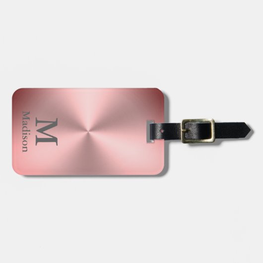 ピンクモダンブラシ仕上げメタルルック名&モノグラム ラゲッジタグ (正面横)
