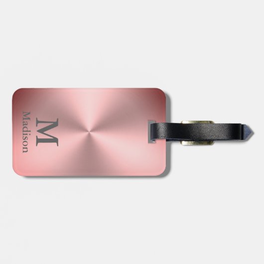 ピンクモダンブラシ仕上げメタルルック名&モノグラム ラゲッジタグ (裏面横)