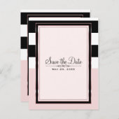 ピンクモダンブラックとホワイトストライプの日付を保存 案内ポストカード (正面/裏面)