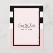 ピンクモダンブラックとホワイトストライプの日付を保存 案内ポストカード (正面)