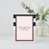 ピンクモダンブラックとホワイトストライプの日付を保存 案内ポストカード (スタンド正面)