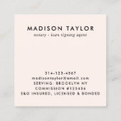 ピンクモダンブラックフェザークイルニブパブリック公証人 スクエア名刺 (裏面)