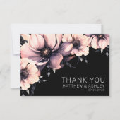 ピンクモダンブラックフローラ結婚ズ サンキューカード (正面)