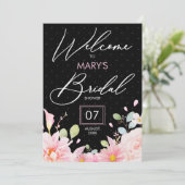 ピンクモダンブラックブライダルシャワーパーティー予算の招待者 招待状 (スタンド正面)