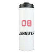 ピンクモダンブラックプレイヤー名ジャージー番号スポーツ タンブラー (正面)