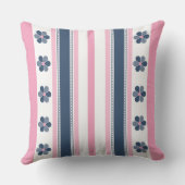 ピンクモダンブルーのストライプフローラ クッション (裏面)