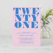 ピンクモダンブルーはっきりしたタイポグラフィ21歳 招待状 (スタンド正面)