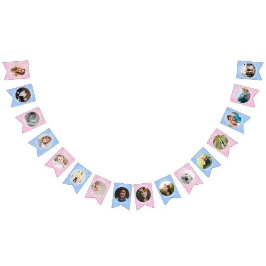 ピンクモダンブルーウェルカムベビー生まれたばかりの写真 バンティングフラッグ (全)