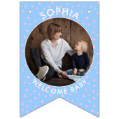 ピンクモダンブルーウェルカムベビー生まれたばかりの写真 バンティングフラッグ (第2の旗)