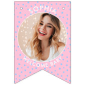 ピンクモダンブルーウェルカムベビー生まれたばかりの写真 バンティングフラッグ (第1の旗)