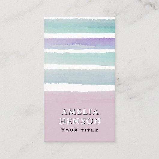 ピンクモダンブルーウォーターストライプカラー 名刺 (正面)