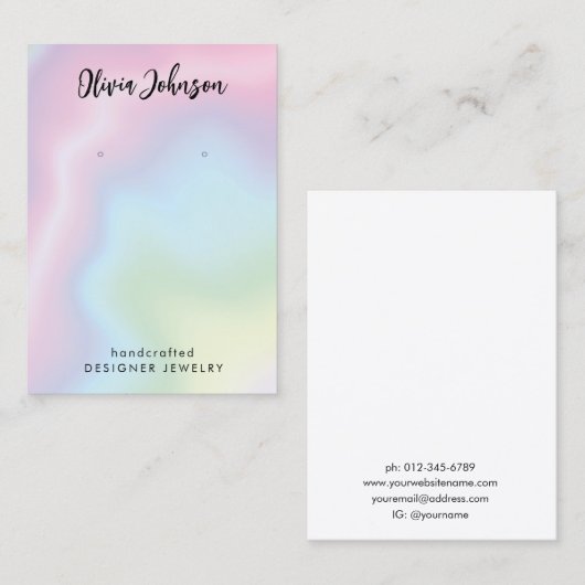 ピンクモダンブルーグリーンジュエリーイヤリングディスプレイ 名刺 (正面/裏面)