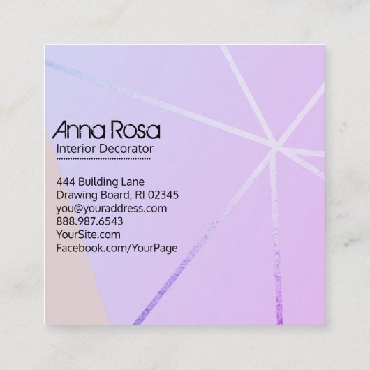 *~*ピンクモダンブルージオメトリックバラゴールドフォイル スクエア名刺 (裏面)