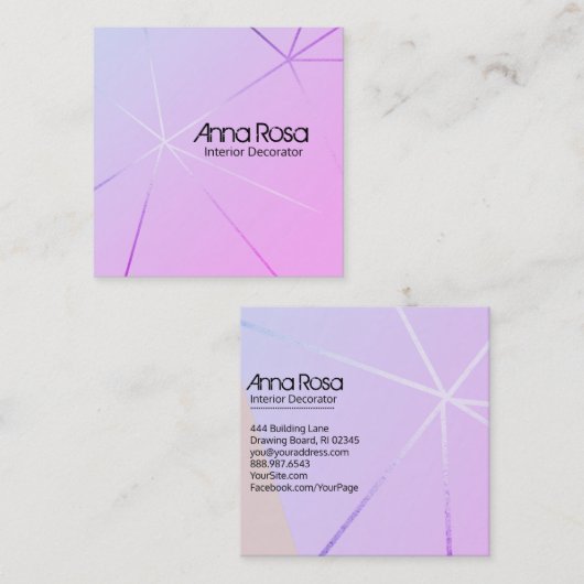 *~*ピンクモダンブルージオメトリックバラゴールドフォイル スクエア名刺 (正面/裏面)