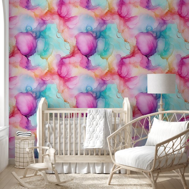 ピンクモダンブルーパステルアルコールインク抽象芸術 壁紙 (キッズ)