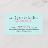 ピンクモダンブルーファッションスタイルリストスクリプト署名 名刺 (裏面)