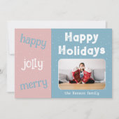 ピンクモダンブルーフォトスノーフレーククリスマスハッピー シーズンカード (正面)