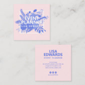 ピンクモダンブルーフローライラストレーションミニマル スクエア名刺 (正面/裏面)