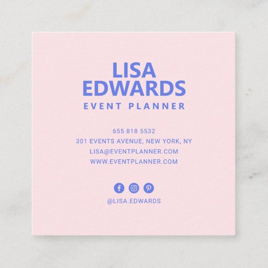 ピンクモダンブルーフローライラストレーションミニマル スクエア名刺 (裏面)