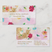 *~*ピンクモダンブルーフローラルパターン金ゴールドグリッター 名刺 (正面/裏面)