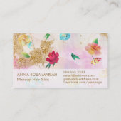 *~*ピンクモダンブルーフローラルパターン金ゴールドグリッター 名刺 (裏面)