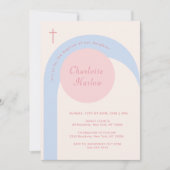 ピンクモダンブルーベージュボホアーチクロスバプテスマ 招待状 (正面)