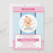 ピンクモダンブルーボーイベビーシャワー 招待状 (正面)