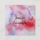 ピンクモダンブルーレッド水カラー（ばちゃばちゃ）跳ねるスプラッシュ スクエア名刺 (正面)