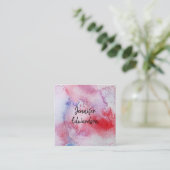 ピンクモダンブルーレッド水カラー（ばちゃばちゃ）跳ねるスプラッシュ スクエア名刺 (スタンド正面)