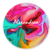 ピンクモダンブルー抽象芸術水の色をパーソナライズ セラミックノブ (正面)