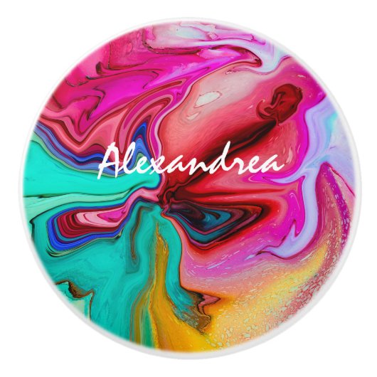 ピンクモダンブルー抽象芸術水の色をパーソナライズ セラミックノブ (正面)