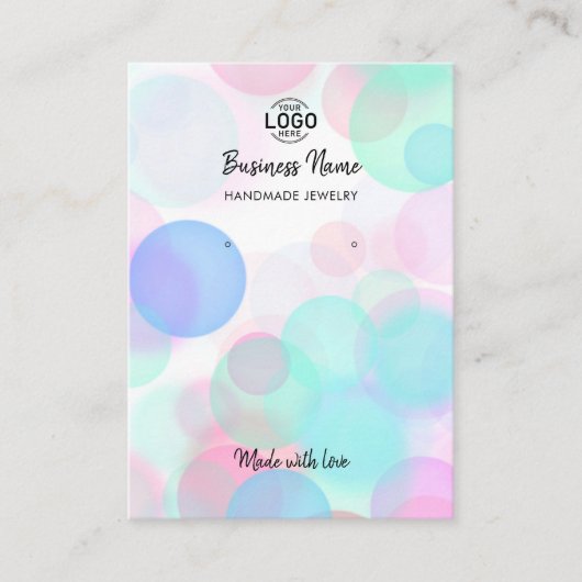 ピンクモダンブルー気泡イヤリング表示カード 名刺 (正面)