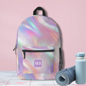ピンクモダンブルー虹色スワールモノグラム プリントバックパック