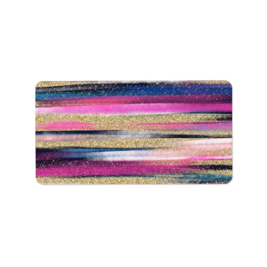 ピンクモダンブルー金ゴールドグリッターブラシストロ絵を描ーク ラベル (正面)