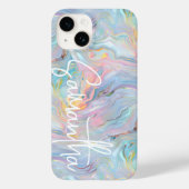 ピンクモダンブルー金ゴールド大理石の渦パターン Case-Mate iPhoneケース (裏面)