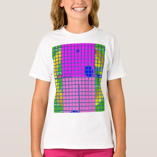 ピンクモダンブロック Tシャツ (正面)