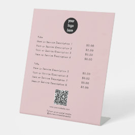 ピンクモダンプライスリストQRコードソーシャルメディア 台座サイン
