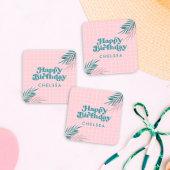 ピンクモダンプールパーティー大人誕生日 スクエアシール