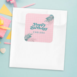 ピンクモダンプールパーティー大人誕生日 スクエアシール