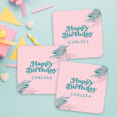 ピンクモダンプールパーティー大人誕生日 スクエアシール