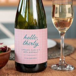ピンクモダンプールパーティー誕生日 スパークリングワインラベル