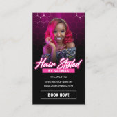 ピンクモダンヘアサロンQrコードソーシャルメディア 名刺 (正面)