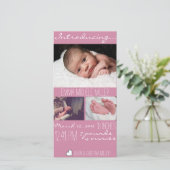 ピンクモダンベビー誕生発表写真カード 案内状 (スタンド正面)