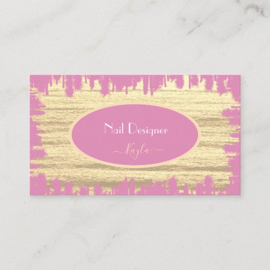 ピンクモダンベージュテクスチャプリント爪、 ネイルスタジオ爪、 ネイル 名刺 (正面)
