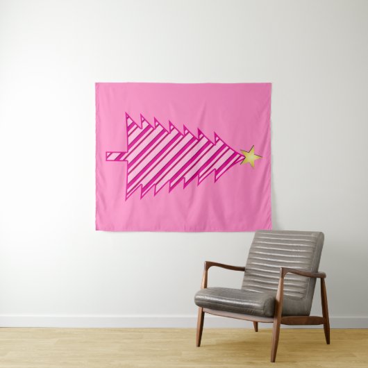 ピンクモダンペパーミントのクリスマスツストライプリー タペストリー (インサイチュ(横))