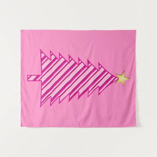 ピンクモダンペパーミントのクリスマスツストライプリー タペストリー (正面(横))