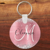 ピンクモダンホイル銀グラデーショングリッターモノグラム キーホルダー (正面)